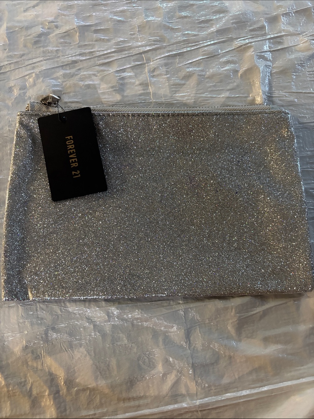 Forever 21 Silver Glitter Wristlet Clutch